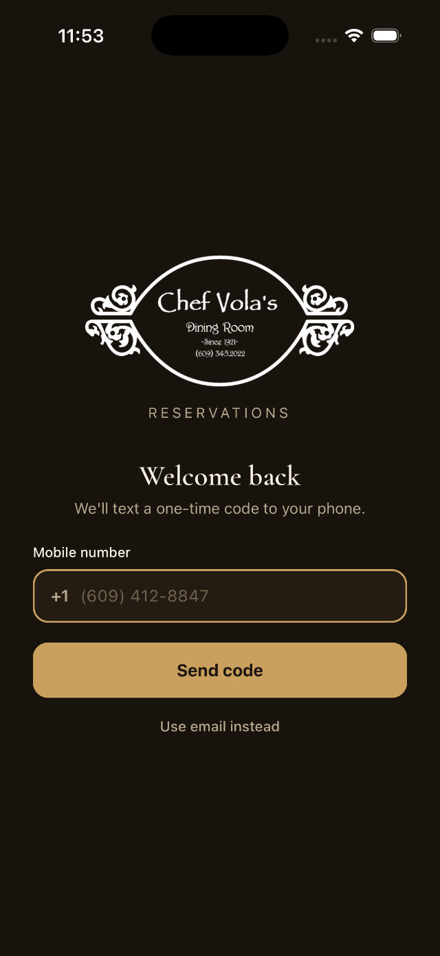 Chef Vola's — app screen